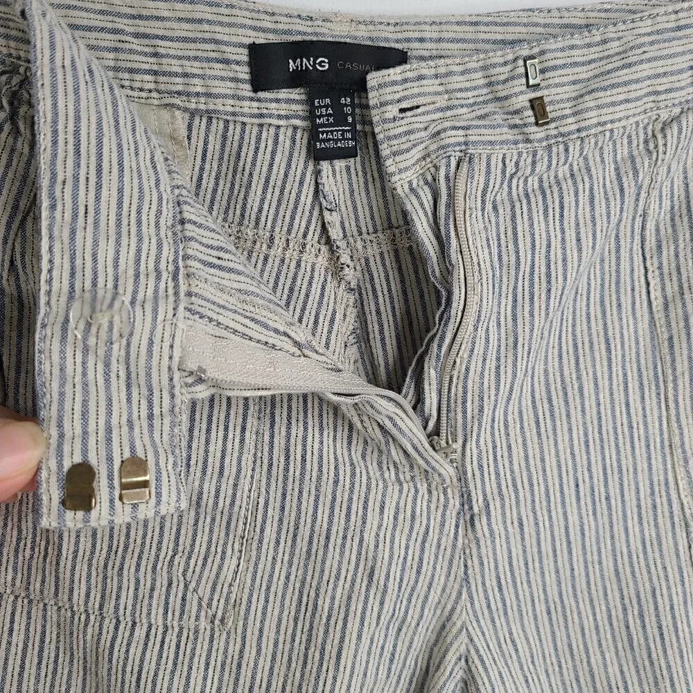 MNG Blue Grey Striped Linen Blend Cuffed Lagenlook Shorts 10